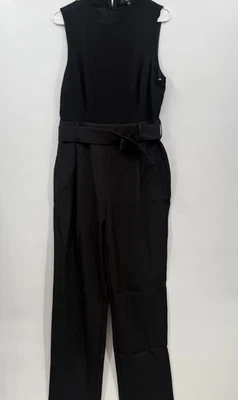 LULUS Woman’s Sophisticated Edge Black Sleeveless Belted Wide Leg Jumpsuit Large - Image 1 of 4