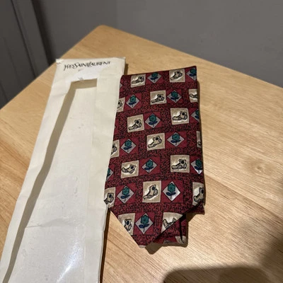 Yves Saint Laurent Pure 100% Silk Tie Men’s YSL Vintage Designer Print Italian - Image 1 of 4