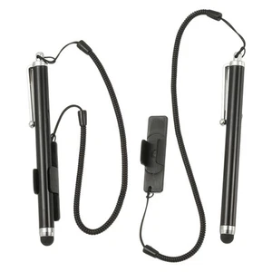 2 Pcs Screen Capacitive Pen with Spring Rope Fixing Base Black - Picture 1 of 7