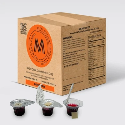 Gluten Free Communion Cups Set – 100 with 100% Concord Grape Juice & GF Wafer - Image 1 of 4