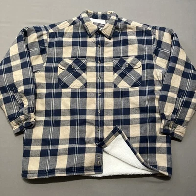 David Taylor Shirt Mens Large Blue Tan Sherpa Lined Shacket Lumberjack Outdoors - Image 1 of 4