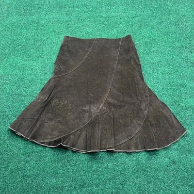 HORNY TOAD 灯芯绒拼接中裙棕色 10 码闪光波西米亚 — 第 1/4 张图片