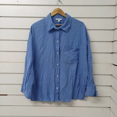 H&M Women's Shirt Blue UK XL Button-Up Linen Blend Long Sleeve Preppy Career - Image 1 of 4