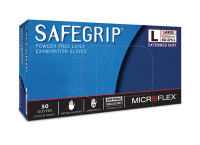 Guantes de examen de látex Ansell Microflex SafeGrip - talla L, azul, paquete de 50 (SG-375) Foto 1 de 2
