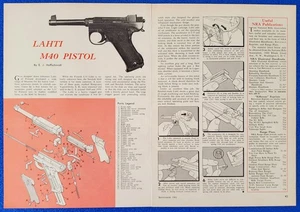 1961 FINLAND LAHTI M40 PISTOL ILLUSTRATED PARTS BREAKDOWN/FIREARMS ARTICLE - AD - Picture 1 of 1