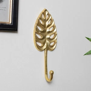 Gold Wall Mounted Monstera Leaf Hook Luxe Bathroom Towel Coat Holder - Picture 1 of 4