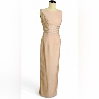 Vestido formal rosa Watters and Watters, espalda baja, correas traseras con estrás, talla 4 Foto 1 de 4