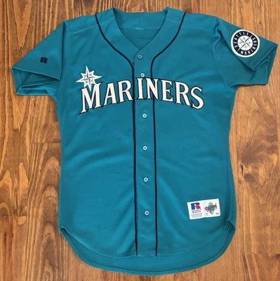 🔥VINTAGE Authentic RODRIGUEZ Seattle MARINERS Russell Jersey TEAL 44 Yankees🔥 - Image 1 of 4