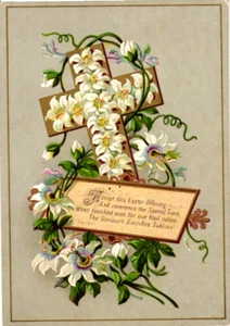 Tarjeta de visita victoriana de Pascua de 1881 con diseño de cruz y floral, Eliza y Sofía - Imagen 1 de 2