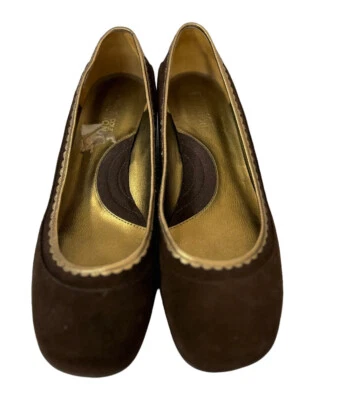 Kenneth Cole Reaction 女式乐福鞋咖啡棕色麂皮绒带金色皮革装饰 7.5 — 第 1/4 张图片