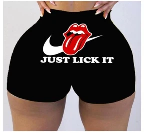 "Just Lick It" Black Hot Trendy Unisex Elastic Shorts for sport beach outfits - Picture 1 of 3
