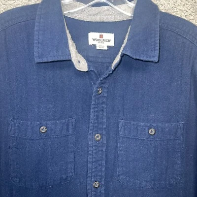 Camisa Woolrich Para Hombre Talla XL Azul Sólido Franela Bolsillos Abotonados 89090 Foto 1 de 4