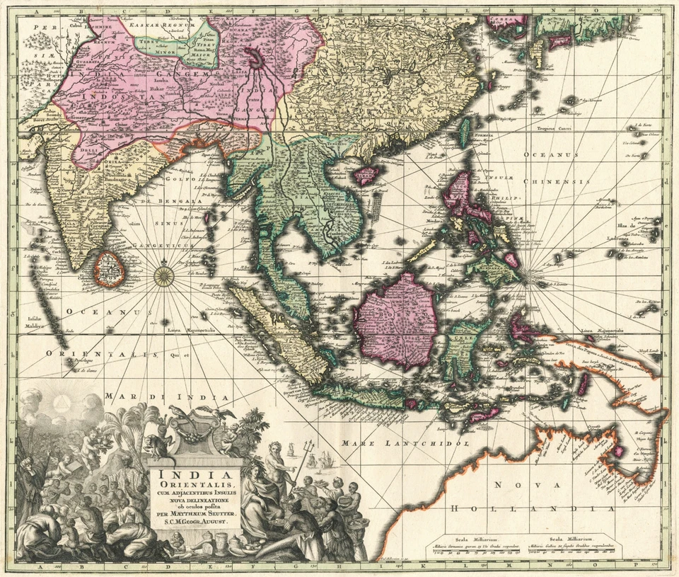 Mapa antiguo "India Orientalis cum Adjacentibus Insulis" (Asia Oriental) Seutter, 1730 Foto 1 de 4