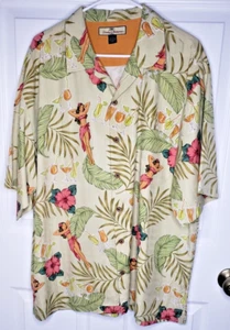 TOMMY BAHAMA Men’s Size XL Beige HULA Print Button Down Shirt Hawaiian - Picture 1 of 5