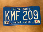1997 Michigan License Plate Great Lakes Blue # KMF 209