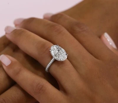 1.60 ct. Micro Pave Oval Cut Diamond Under Halo Engagement Ring F, VS2 GIA 14k - Image 1 of 3