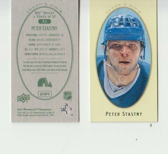 Peter Stastny, 2011 Parkhurst Champions Champ's Mini #43, Quebec Nordiques, HOF - Image 1 of 1