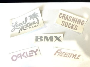! 5 ASSORTED BMX STICKERS OAKLEY BMX FREESTYLE CRASHING SUCKS SEE COLORS BELOW - Picture 1 of 5