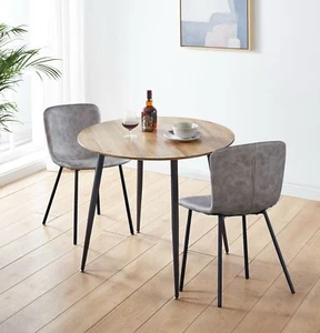 Dining Set, Small Rectangular Kitchen Table & 2 Taupe Faux Leather Dining Chairs - Picture 1 of 8