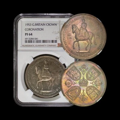 GREAT BRITAIN. 1953, Crown - NGC PF64 - QEII, Coronation, Horse, Shields 041 - Image 1 of 4