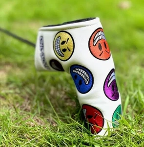 Blade Putter Head Cover, Colorful Face Emoji, Cushioned Lining, Hook/Loop close - Picture 1 of 5
