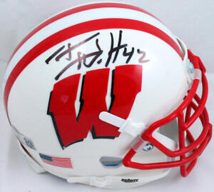 TJ Watt Autographed Wisconsin Badgers Schutt Mini Helmet-Beckett W Hologram