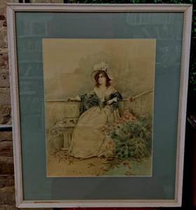 Antique Edward Percy Moran Watercolor "An Elegant Lady In Her Garden" - Picture 1 of 11