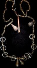 Antique African Handmade Bronze Beads with Bells Pendants & Money Rings Necklace