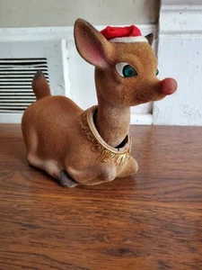 Vintage Holt Howard Flocked Rudolph Red Nosed Reindeer Bobble Head Nodder 1950s - Picture 1 of 14