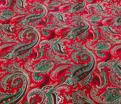 PAISLEY IN GREEN ON RED COTTON-- 2/3 YARD - Image 1 of 2