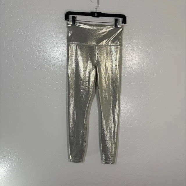 Pantalones Athleta Mujer Pequeños Plateados Elation Brillan Leggings Ajustados Metálicos Yoga Foto 1 de 4