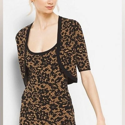 COLECCIÓN MICHAEL KORS Negro y Tostado Floral Elastizado-Viscosa Recortado Encogerse de hombros Pequeño  Foto 1 de 4