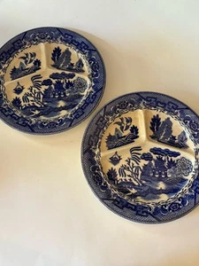 2 Blue Willow 10¼" Divided Grill Plates • Occupied Japan Very Good Condition - Picture 1 of 11