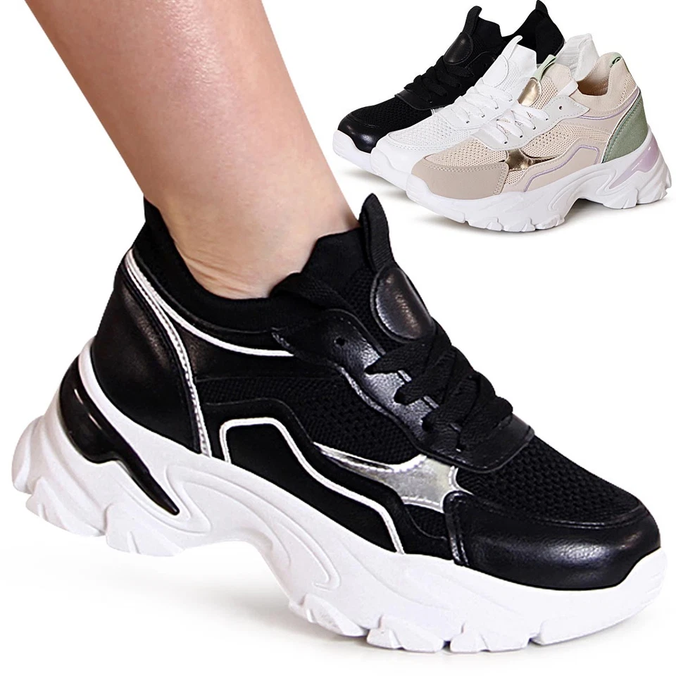 Chaussures Plateforme de Sport Baskets Semelle Compensée Grosse Laine Basses - Photo 1/1