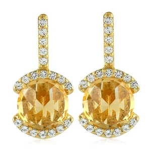 925 Sterling Silver Yellow Citrine White Topaz Stud Earrings For Women - Picture 1 of 6