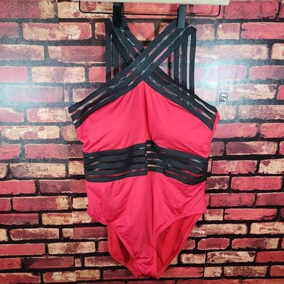 Traje de baño Kenneth Cole rojo/negro para mujer grande de una pieza con correas cobertura completa Foto 1 de 4