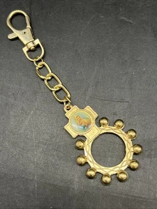 Gold Tone Mary Praying Hands Rosary Ring Keychain 4.5” - Picture 1 of 5