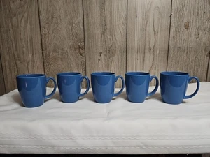 CORELLE Stoneware COUNTRY BLUE / MEDIUM BLUE Tea COFFEE CUP MUGS 12oz, Set of 5 - Picture 1 of 23