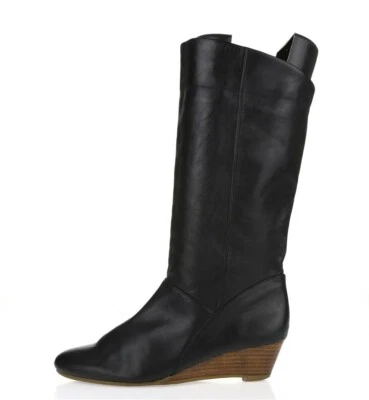 Mujer MARKON Botas altas de cuero negro con cuña talla 7 Foto 1 de 4