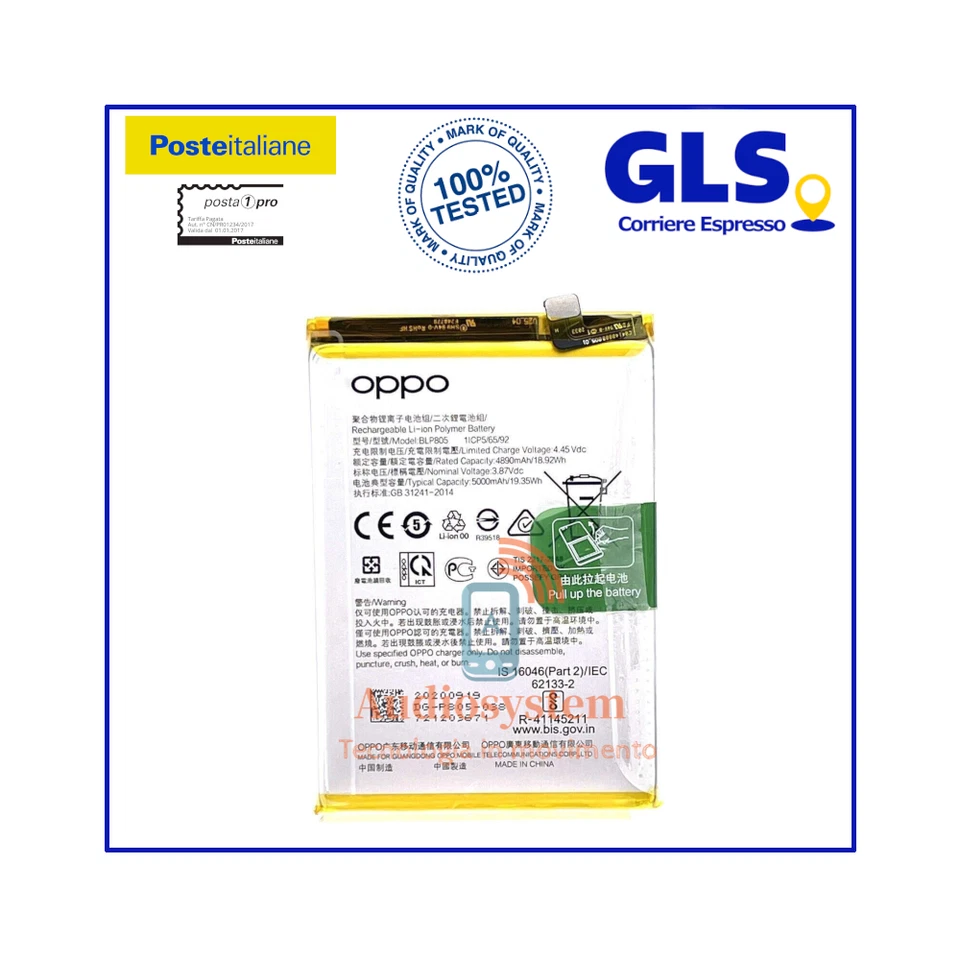 BATTERIA ORIGINALE OPPO per A32 A33 A16 A16s A54s A74 5G A53 A53s 5000MaH BLP805