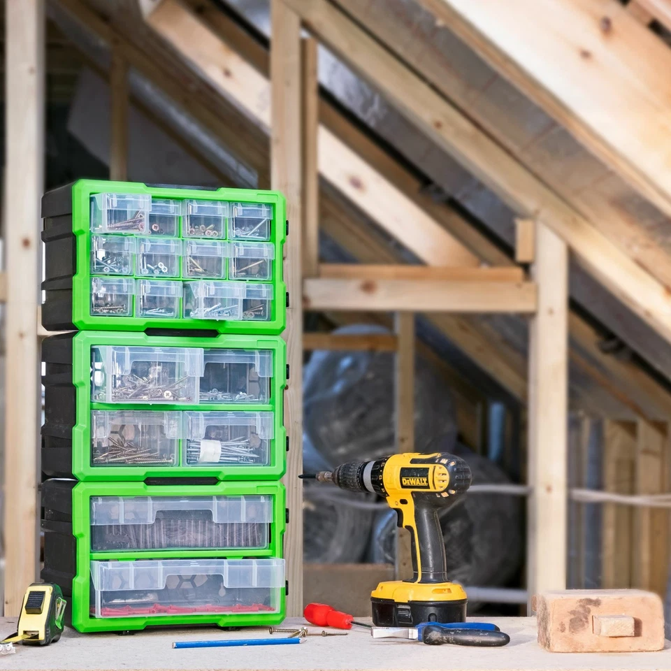 2/4/12 Compartment Interlocking Drawer Storage Organiser Cabinet Screws Tool Box