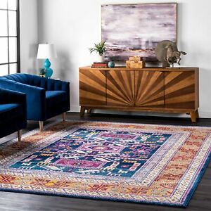 nuLOOM Bohemian Southwestern Tribal Area Rug in Navy Blue and Pink