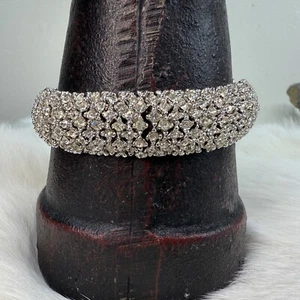 Vintage Goldette Swarovski Articulated Rhinestone Rhodium Bracelet w/ Tag 7" - Picture 1 of 11