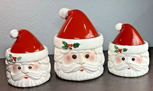 Vintage Santa Head Ceramic Canister Set Of 3 - Christmas Decor - Brazil 1988 - Picture 1 of 23