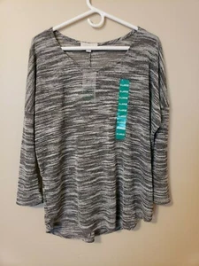 Olive & Oak Blouse Shirt Top XL Black White Pullover 3/4 Sleeve Sheer Career New - Picture 1 of 6