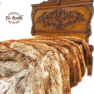 Faux Fur Bedspread, Throw Blanket, Faux Animal Fur, Minky Lining Handmade USA - Image 1 of 2