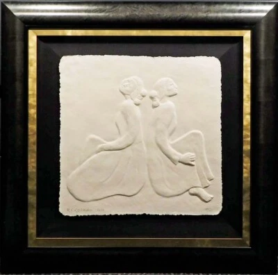 R.C.Gorman "Dúo" Papel Fundido Grabado en Papel Firmado a Mano y Numerado Enmarcado 2003 Foto 1 de 4