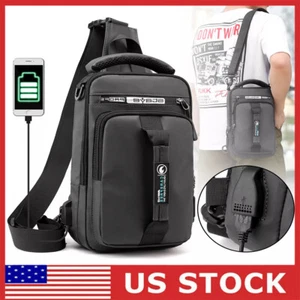 Men's Sling Crossbody Bag Anti-theft Chest Shoulder Messenger Back Pack USB Port - Picture 1 of 12