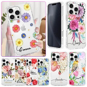 Personalisierte Hülle Blumenmuster für iPhone 17 16 15 Pro Max 14 Stoßfest Cover - Bild 1 von 56