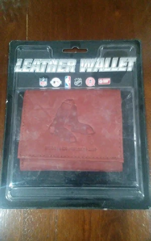 New MLB Boston Red Soxs "Red" BROWN Leather Tri-Fold Wallet  -PMJS Cover